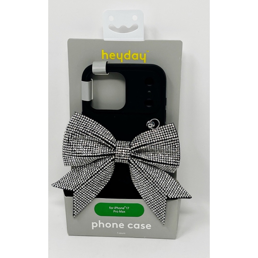 heyday Jewelled Bow Hard Case Black Silver for iPhone 17 Pro Max